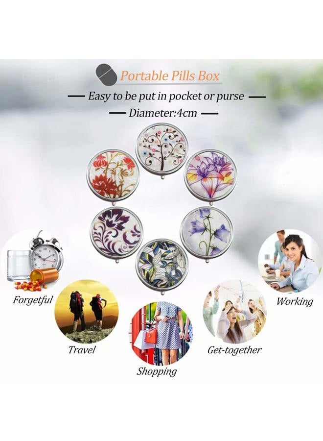 CREATIEE-PRO 6Pcs Elegant Pill Box Case, Portable Medicine Tablet Vitamin Holder Organizer with 3 Component for Purse Pocket Travel Gift - Practical & Fashionable(6 Patterns, 1.6 Inches) - Image 4