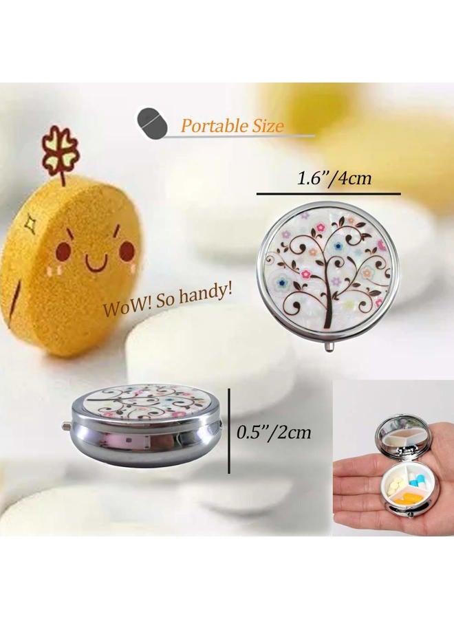 CREATIEE-PRO 6Pcs Elegant Pill Box Case, Portable Medicine Tablet Vitamin Holder Organizer with 3 Component for Purse Pocket Travel Gift - Practical & Fashionable(6 Patterns, 1.6 Inches) - Image 5