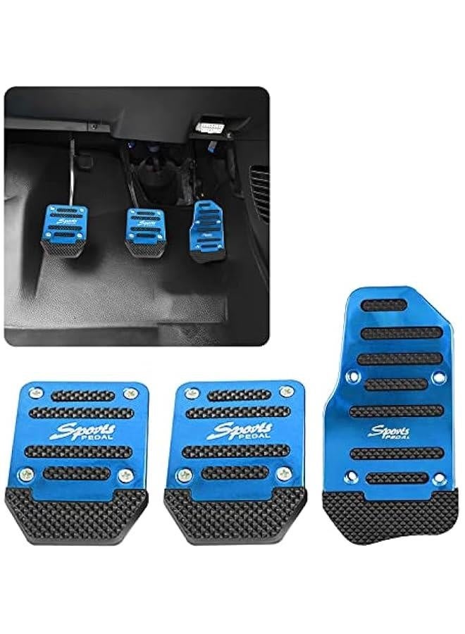 Generic 3 PCS Car Non-Slip Aluminum Alloy Pedal Pads, Manual/Automatic Gearbox Gas Pedal Brake Pedal Cover, Anti-rubbing Car Clutch Pedal Kits, Auto Universal Replacement Accessories (Blue) - Image 1