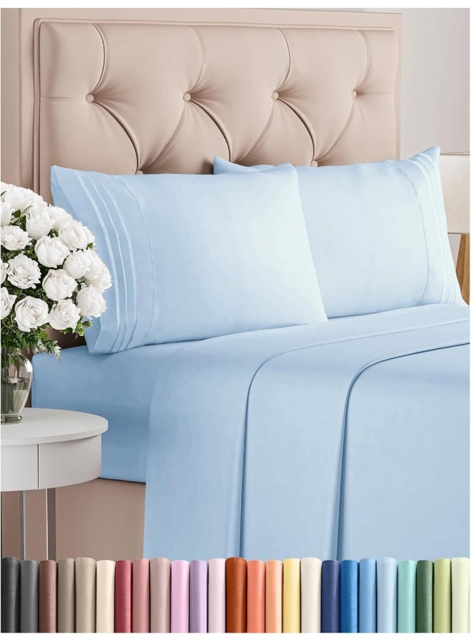 Full Size 4 Piece Sheet Set - Comfy Breathable & Cooling Bed Sheets Set - Hotel Luxury Bedding for Women, Men, Kids & Teens - Deep Pockets, Easy-Fit, Super Soft & Wrinkle Free - Oeko-Tex - Light Blue