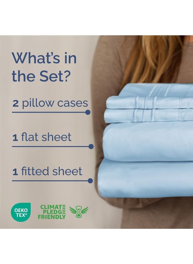 Full Size 4 Piece Sheet Set - Comfy Breathable & Cooling Bed Sheets Set - Hotel Luxury Bedding for Women, Men, Kids & Teens - Deep Pockets, Easy-Fit, Super Soft & Wrinkle Free - Oeko-Tex - Light Blue