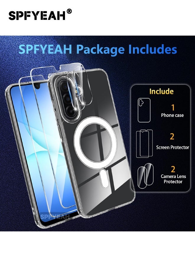اس بي اف يا. جراب مغناطيسي لهاتف Samsung Galaxy A17، مع واقي شاشة 2 × وواقي عدسة كاميرا 2 ×، غطاء شفاف كريستالي [غير مصفر]، حافة سيليكون ناعمة وظهر صلب من البولي كربونات مقاوم للصدمات، تصميم نحيف مضاد للسقوط لهاتف Samsung Galaxy A17 مقاس 6.7 بوصة، شفاف - Image 3