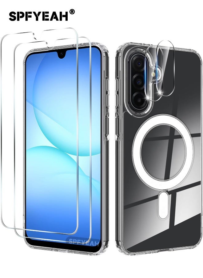 اس بي اف يا. جراب مغناطيسي لهاتف Samsung Galaxy A17، مع واقي شاشة 2 × وواقي عدسة كاميرا 2 ×، غطاء شفاف كريستالي [غير مصفر]، حافة سيليكون ناعمة وظهر صلب من البولي كربونات مقاوم للصدمات، تصميم نحيف مضاد للسقوط لهاتف Samsung Galaxy A17 مقاس 6.7 بوصة، شفاف - Image 1