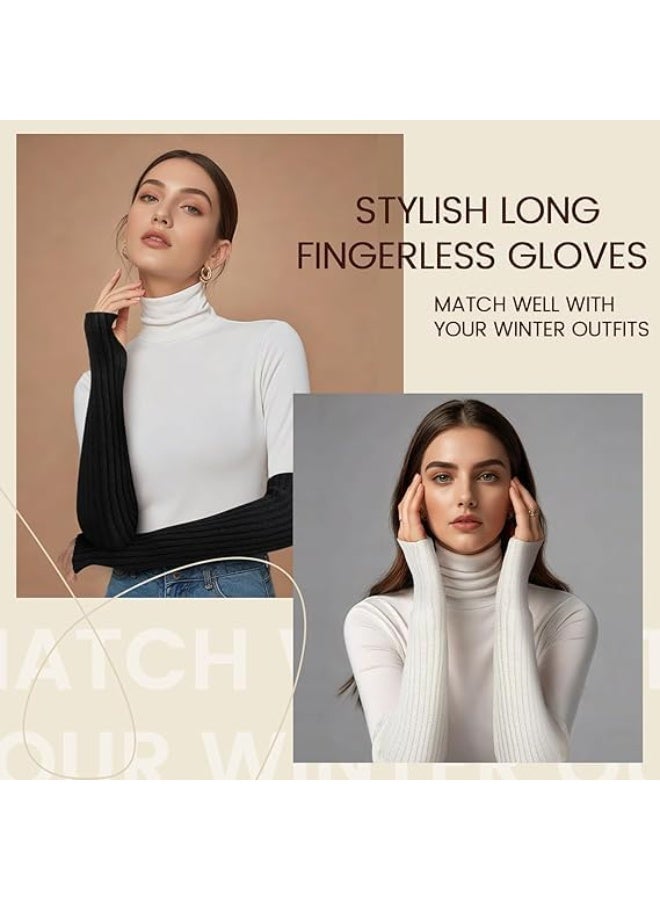 Arm Warmers Winter Warm Gloves,Women Knitted Fingerless Gloves,Fashion Winter Long Fingerless Gloves Knit Mitten Gloves Arm Sleeves for Women with Thumb Hole, One Size - Image 2