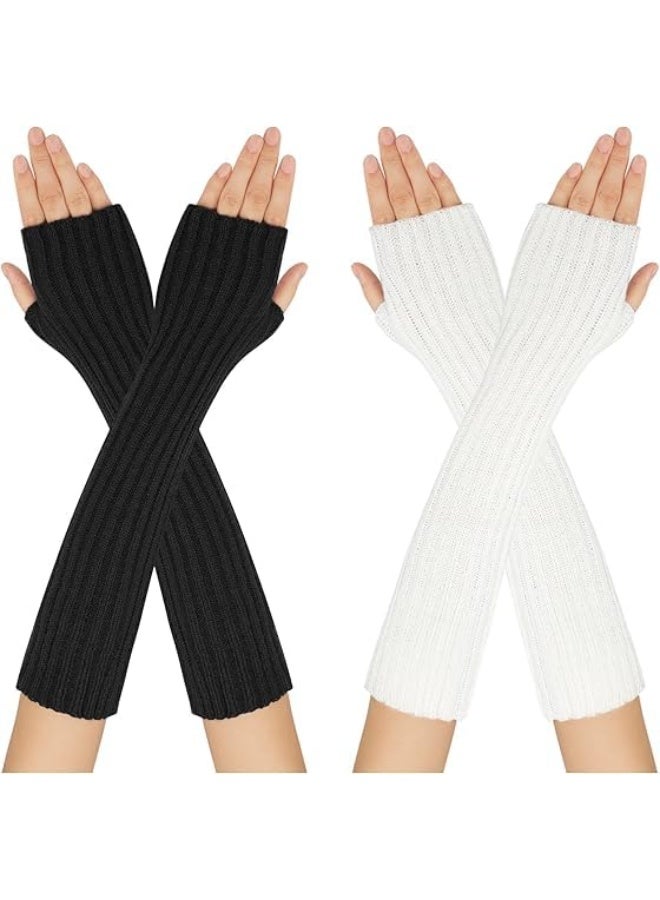 Arm Warmers Winter Warm Gloves,Women Knitted Fingerless Gloves,Fashion Winter Long Fingerless Gloves Knit Mitten Gloves Arm Sleeves for Women with Thumb Hole, One Size - Image 1