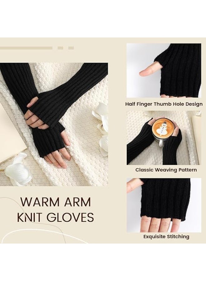 Arm Warmers Winter Warm Gloves,Women Knitted Fingerless Gloves,Fashion Winter Long Fingerless Gloves Knit Mitten Gloves Arm Sleeves for Women with Thumb Hole, One Size - Image 4