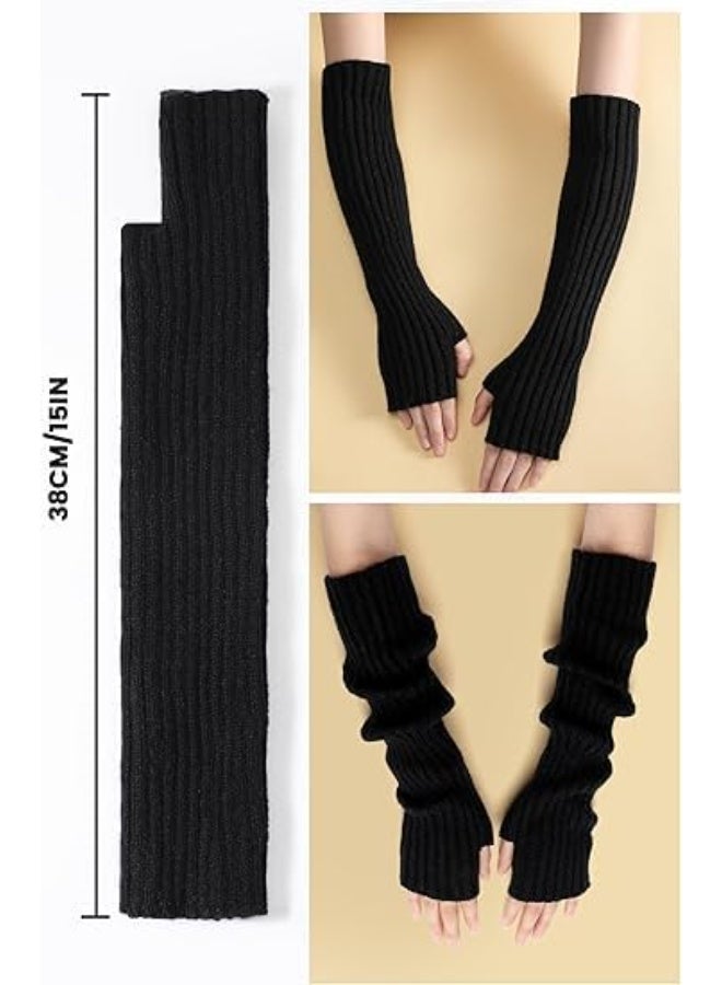 Arm Warmers Winter Warm Gloves,Women Knitted Fingerless Gloves,Fashion Winter Long Fingerless Gloves Knit Mitten Gloves Arm Sleeves for Women with Thumb Hole, One Size - Image 3