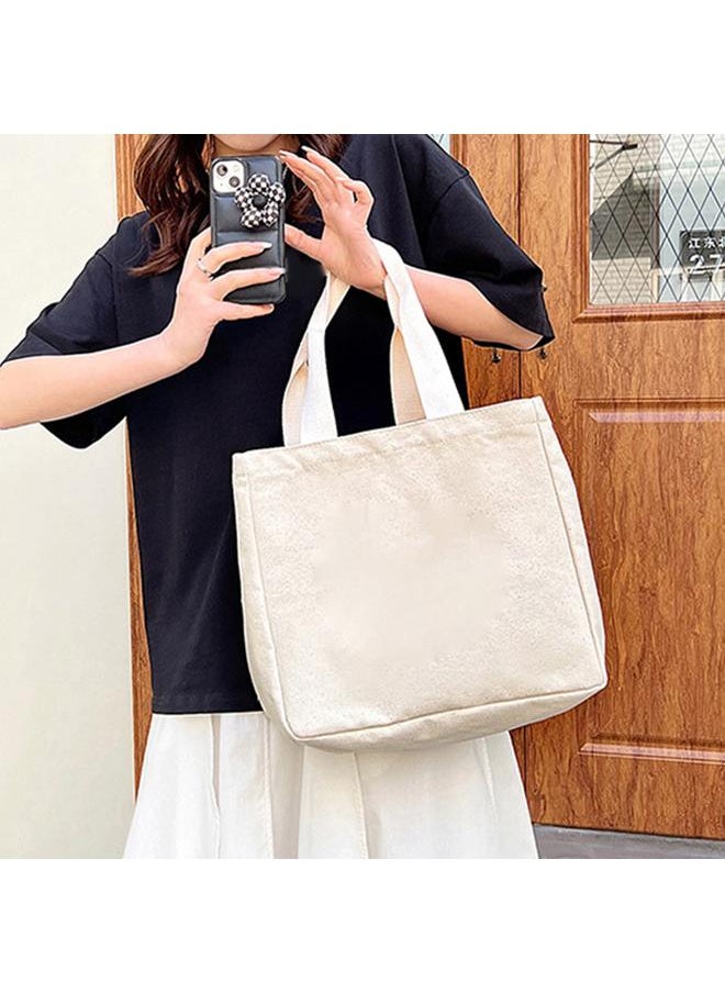 Thoraya - Canvas Handbag Reusable Cartoon Print Large Capacity Multifunctional Shopping Cloth Bag Beige S - Image 1