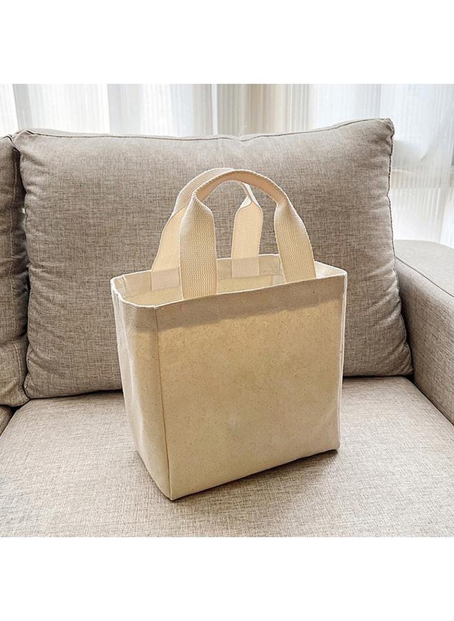 Thoraya - Canvas Handbag Reusable Cartoon Print Large Capacity Multifunctional Shopping Cloth Bag Beige S - Image 1