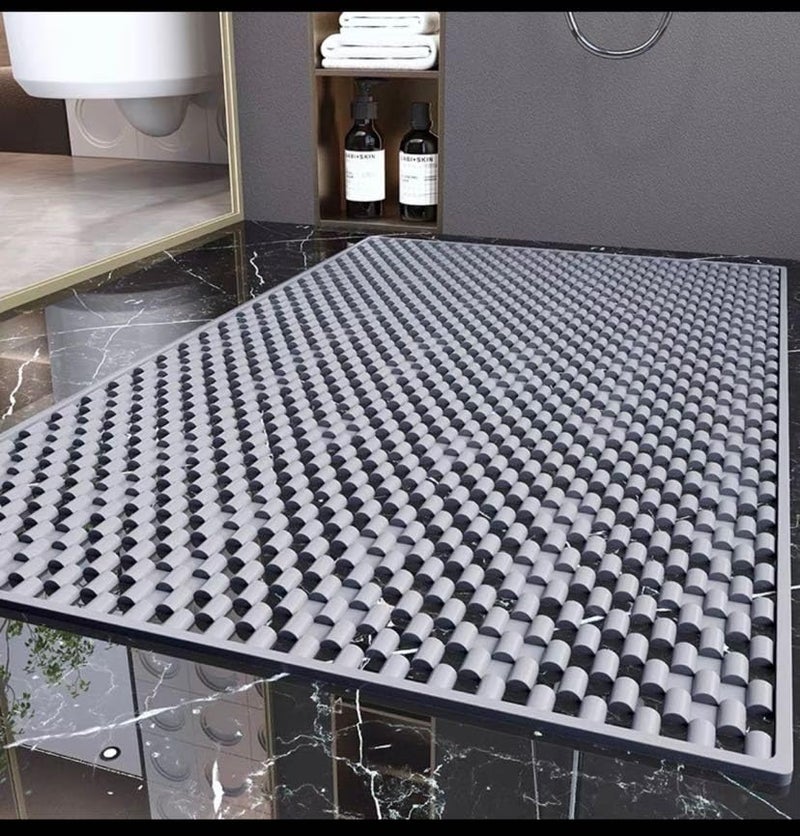 Pushkh Anti Skid Mat for Bathroom Floor Bathroom Anti Slip Mat Bathtub Bath Shower Mat with Suction Cups Drain Holes Foot Massage Scrubber for Kids Adults Bath Mat 60 x 40CM Grey - Image 3