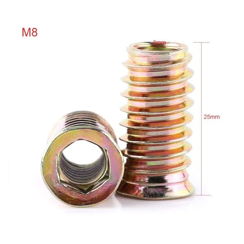 Eujgoov 20pcs Insert Nut, Carbon Steel Hex Socket Drive Threaded Nut for Wood Furniture(M8*25mm) - Image 2