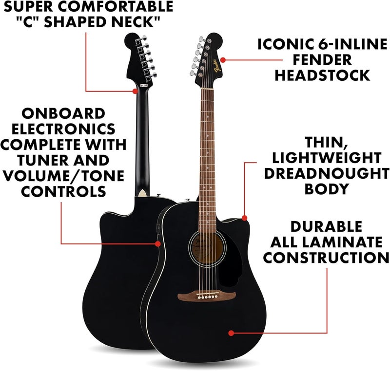 FENDER Fender California Debut Redondo CE Series Acoustic Guitar Beginner Guitar 2Year Warranty Includes BuiltIn Tuner Black  - Image 2
