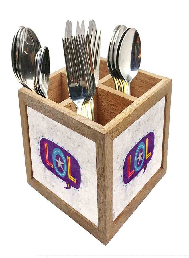 Nutcase Wooden Cutlery Stand Holder Silverware Caddy Spoons Forks Knives Organizer for Dining Table & Kitchen -Made in India-Spoons NOT Included - LOL - Image 1