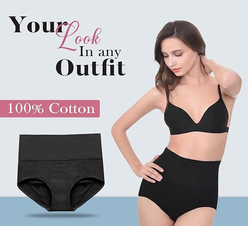 GITGRNTH Cotton Women's High-Waisted Tummy Control Shapewear Shorts - Seamless Body Shaper with Firm Waist Cinching and Slimming Support (1, Short Black), Medium - Image 3