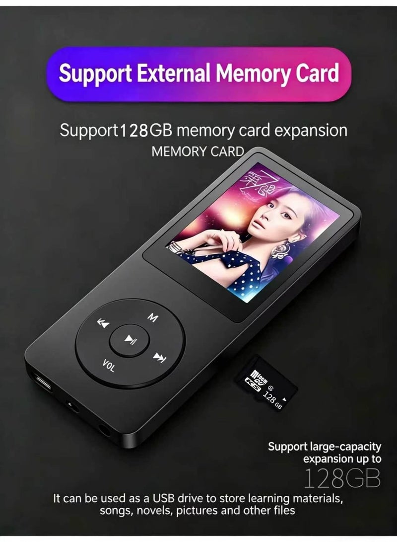 Bluetooth MP3 Player, 128GB Storage, 1.8-inch Display, Built-in Speaker, FM Radio Support, Voice Recording, E-book Compatible. Designed for Sports and Running, Portable Media Player (Black) - Image 4