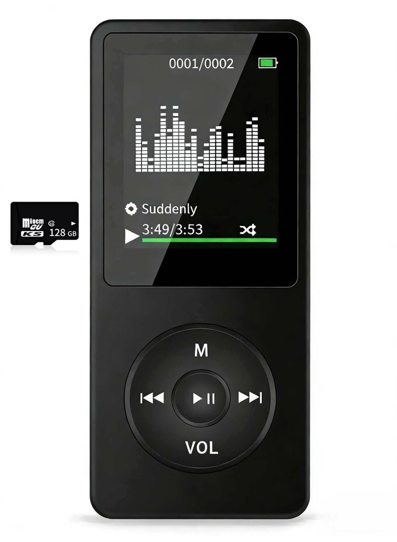 Bluetooth MP3 Player, 128GB Storage, 1.8-inch Display, Built-in Speaker, FM Radio Support, Voice Recording, E-book Compatible. Designed for Sports and Running, Portable Media Player (Black) - Image 1
