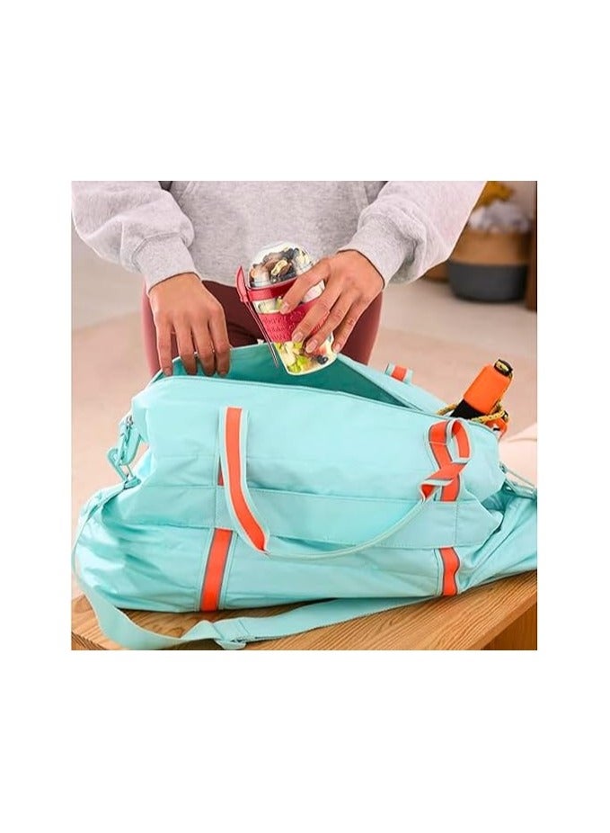 قطعه من أكواب الزبادي، غطاء مع ملعقة، خالية من مادة BPA، حاوية قابلة لإعادة الاستخدام، أواني إفطار للتنقل، حبوب الإفطار أثناء التنقل، برطمانات الشوفان طوال الليل، حاويات الشوفان، حاويات الفاكهة، 600 مل صنع في تركيا (فيروزي) - Image 2