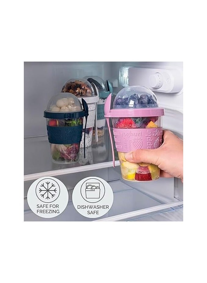 قطعه من أكواب الزبادي، غطاء مع ملعقة، خالية من مادة BPA، حاوية قابلة لإعادة الاستخدام، أواني إفطار للتنقل، حبوب الإفطار أثناء التنقل، برطمانات الشوفان طوال الليل، حاويات الشوفان، حاويات الفاكهة، 600 مل صنع في تركيا (فيروزي) - Image 5