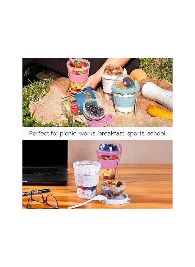 قطعه من أكواب الزبادي، غطاء مع ملعقة، خالية من مادة BPA، حاوية قابلة لإعادة الاستخدام، أواني إفطار للتنقل، حبوب الإفطار أثناء التنقل، برطمانات الشوفان طوال الليل، حاويات الشوفان، حاويات الفاكهة، 600 مل صنع في تركيا (فيروزي) - Image 3