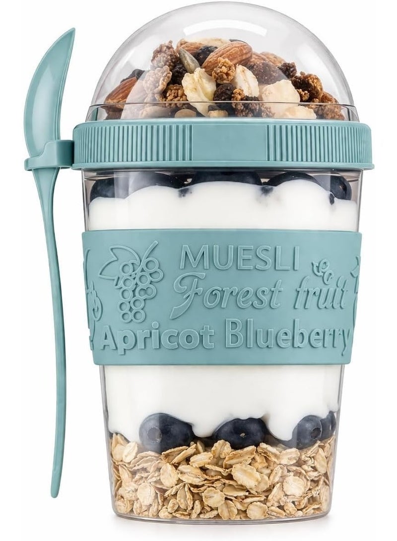 2-in-1 Portable Yogurt & Oatmeal Cereal Container Cup with Lid and Spoon – Clear Breakfast On-the-Go Snack Parfait Cup - Image 1