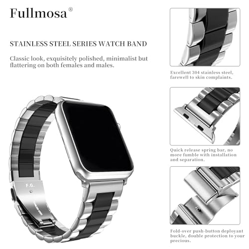 Fullmosa Compatible Apple Watch Band 42mm 44mm 45mm, Stainless Steel iWatch Band with Case for Apple Watch SE3/2/1 Series 9/8/7/6/5/4/3/2/1,42mm 44mm 45mm Silver+Black (Watch not Included) - Image 4