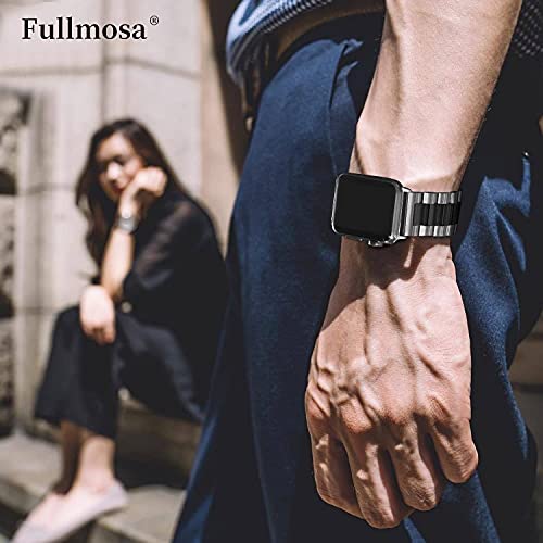 Fullmosa Compatible Apple Watch Band 42mm 44mm 45mm, Stainless Steel iWatch Band with Case for Apple Watch SE3/2/1 Series 9/8/7/6/5/4/3/2/1,42mm 44mm 45mm Silver+Black (Watch not Included) - Image 3