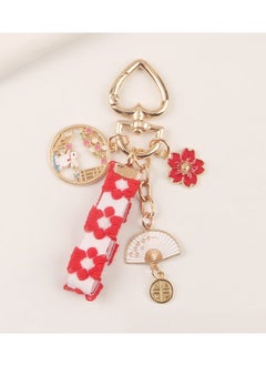 Sparkle Accessories Key Ring, Key Chain, Japanese Style Keychain with Red and White Floral Ribbon, Gold Tone Metal Charms Including Fan and Coin, Ideal for Keys, Bags, Car Keys and Phone Cases, Perfect for Travelers and Gifting 