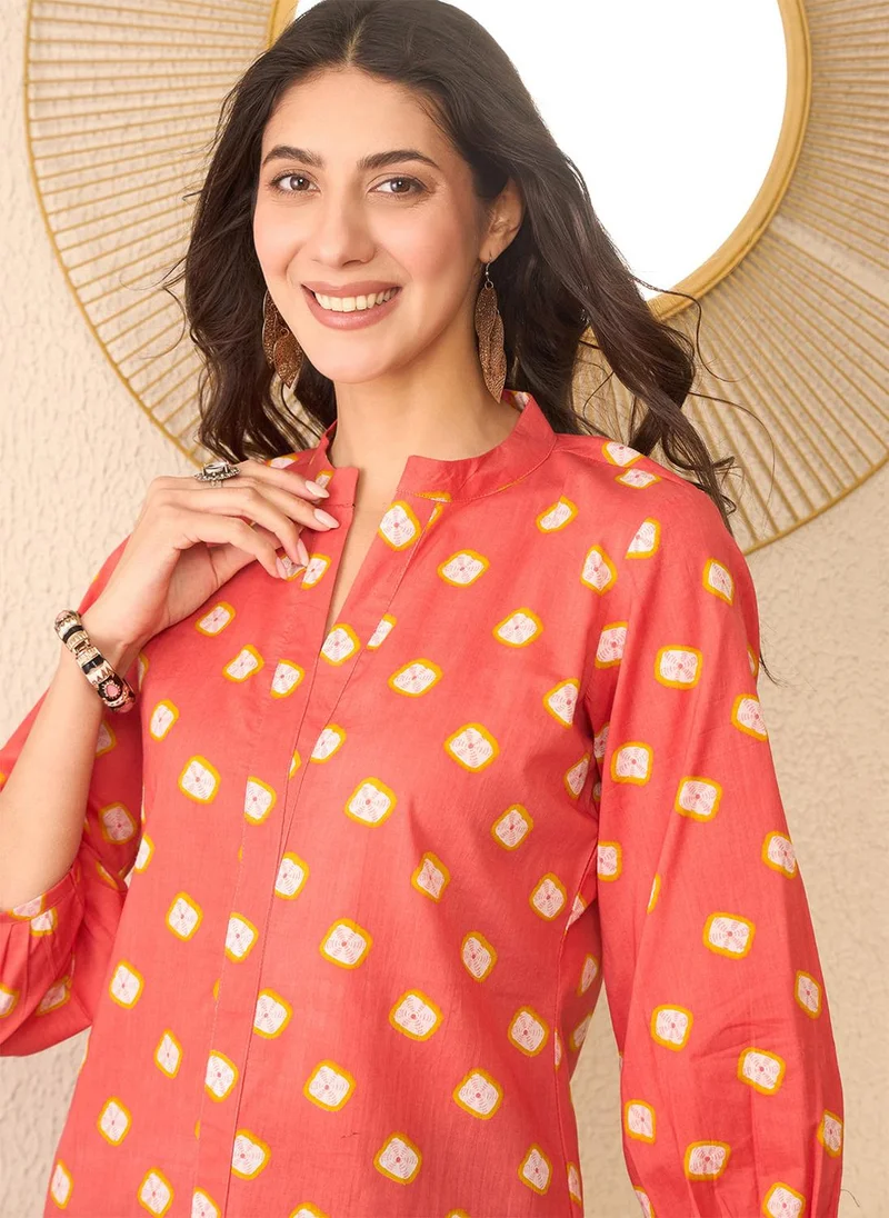ZERESOUQ Orange Cotton Blend Shibori Printed Tunic Only