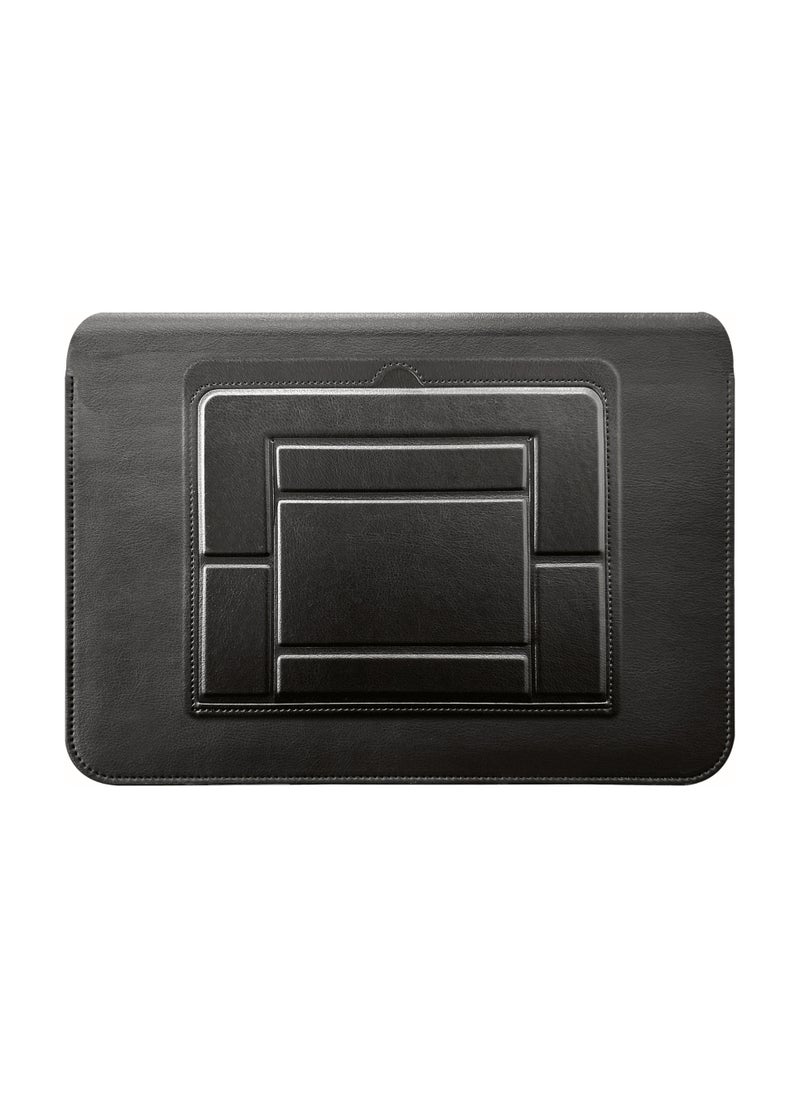 INFINYTY - MacBook 13"/13.6" Leather Sleeve with Stand – Elevé (Black), Compatible with All 13"/13.6" Laptops & Notebooks, Soft Leather, Slim Design, Magnetic Closure, Built-in Stand for Comfortable Viewing - Image 1