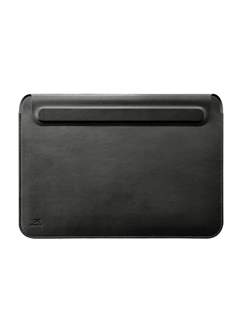 INFINYTY - MacBook 13"/13.6" Leather Sleeve with Stand – Elevé (Black), Compatible with All 13"/13.6" Laptops & Notebooks, Soft Leather, Slim Design, Magnetic Closure, Built-in Stand for Comfortable Viewing - Image 1