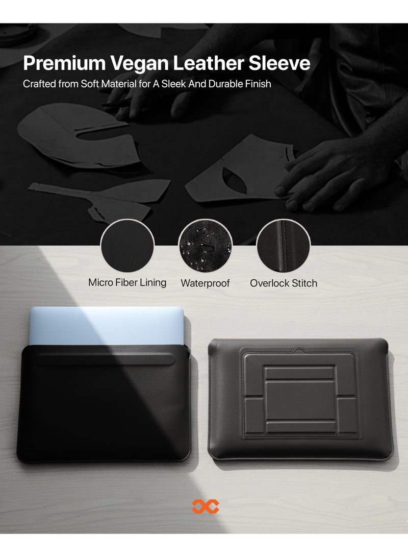 INFINYTY MacBook 13"/13.6" Leather Sleeve with Stand – Elevé (Black), Compatible with All 13"/13.6" Laptops & Notebooks, Soft Leather, Slim Design, Magnetic Closure, Built-in Stand for Comfortable Viewing - Image 3