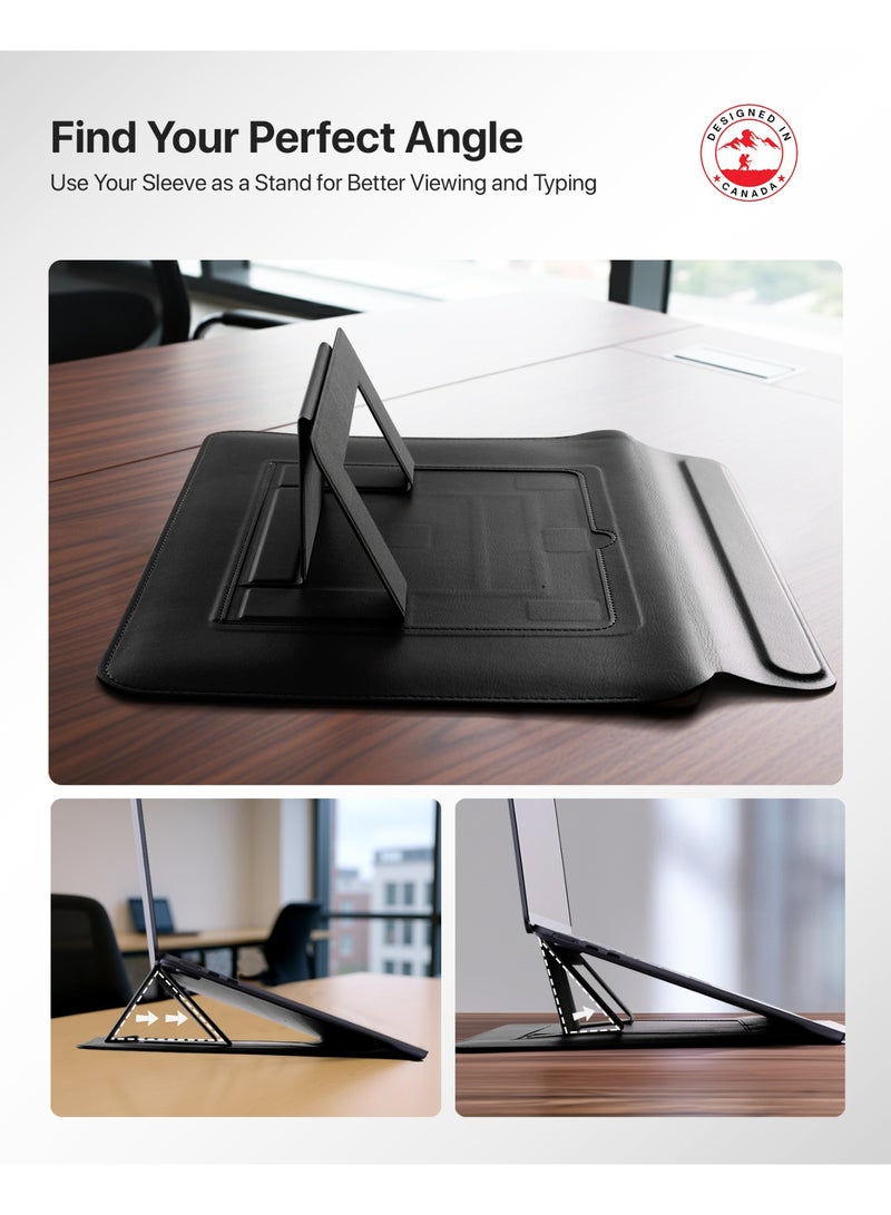INFINYTY MacBook 13"/13.6" Leather Sleeve with Stand – Elevé (Black), Compatible with All 13"/13.6" Laptops & Notebooks, Soft Leather, Slim Design, Magnetic Closure, Built-in Stand for Comfortable Viewing - Image 5