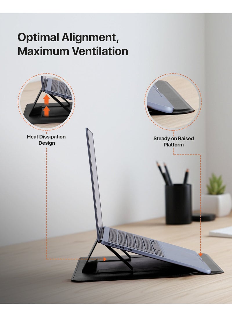 INFINYTY MacBook 13"/13.6" Leather Sleeve with Stand – Elevé (Black), Compatible with All 13"/13.6" Laptops & Notebooks, Soft Leather, Slim Design, Magnetic Closure, Built-in Stand for Comfortable Viewing - Image 3
