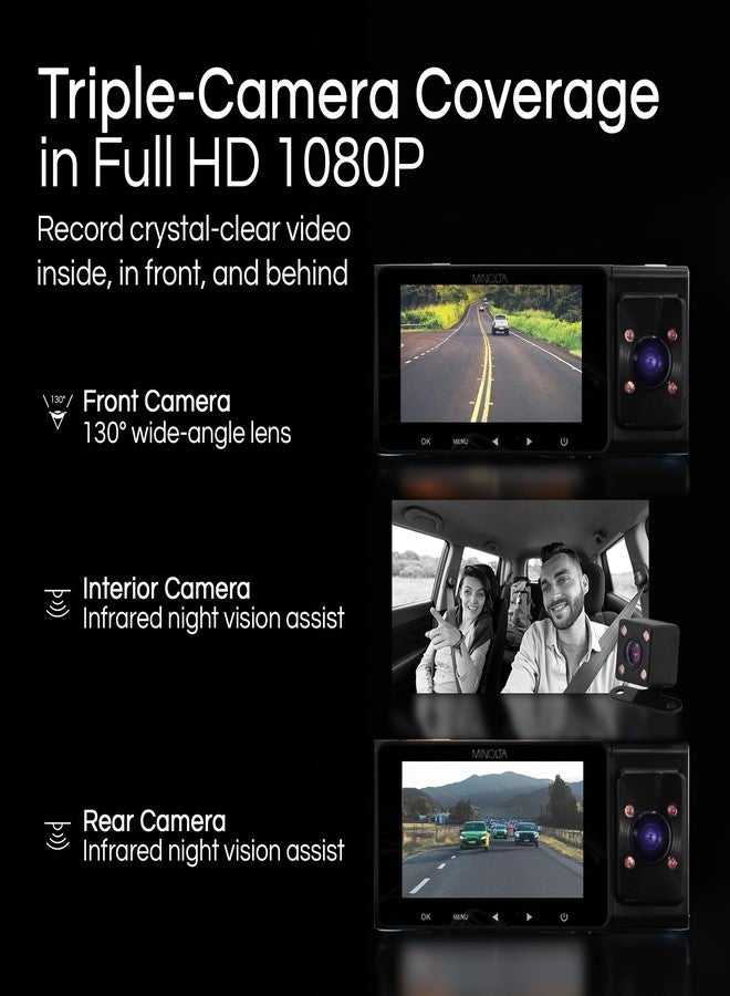 Minolta MNCD338T 3-Channel 1080P Dash Camera w/3.0" LCD & Rear Camera - Image 2