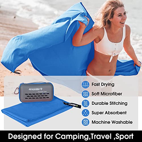 4Monster Camping Towels Super Absorbent, Fast Drying Microfiber Travel Towel, Quick Dry Ultra Soft Compact Gym Towel for Swimming Beach Hiking Yoga Travel Sports Backpack (20.00" x 12.00", Blue) - Image 2