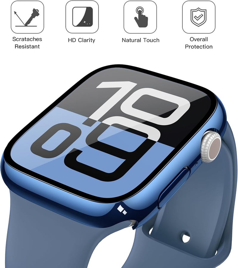 Misxi 2 Pack Tempered Glass Case Compatible for Apple Watch Series 10 (2024) 46mm, Hard PC Screen Protector Overall Protection Ultra-Thin Scratch-Resistant Cover for iWatch, 1 Blue + 1 Transparent - Image 3