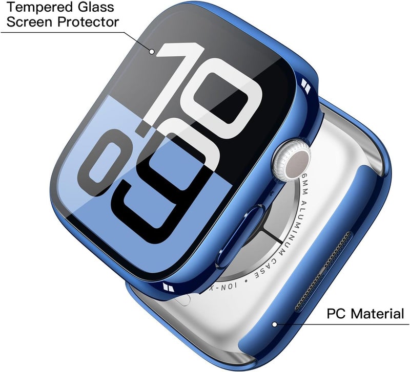 Misxi 2 Pack Tempered Glass Case Compatible for Apple Watch Series 10 (2024) 46mm, Hard PC Screen Protector Overall Protection Ultra-Thin Scratch-Resistant Cover for iWatch, 1 Blue + 1 Transparent - Image 4