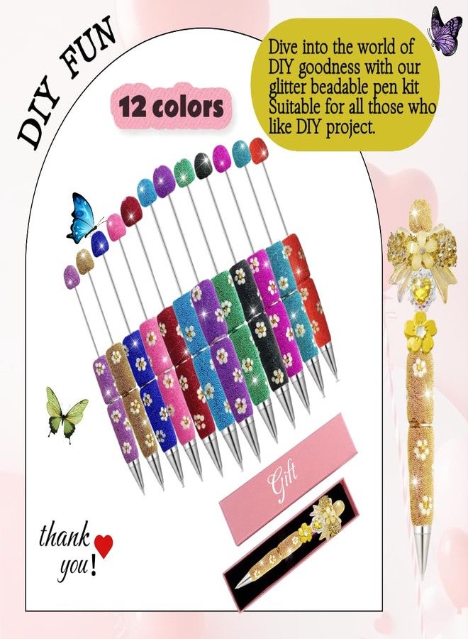 KUNHEHO 12Pcs Beadable Pens Daisy Fancy Pen for Beads Cute Journalling Pens for Women Fun Bling Ballpoint Pens Tween girls Gifts Trendy Stuff - Image 4