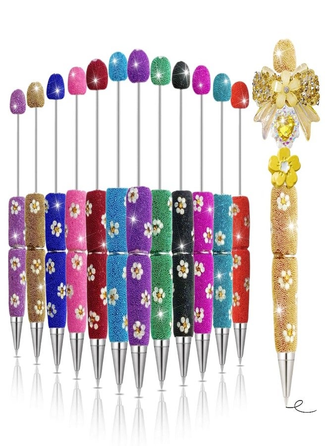 KUNHEHO 12Pcs Beadable Pens Daisy Fancy Pen for Beads Cute Journalling Pens for Women Fun Bling Ballpoint Pens Tween girls Gifts Trendy Stuff - Image 1