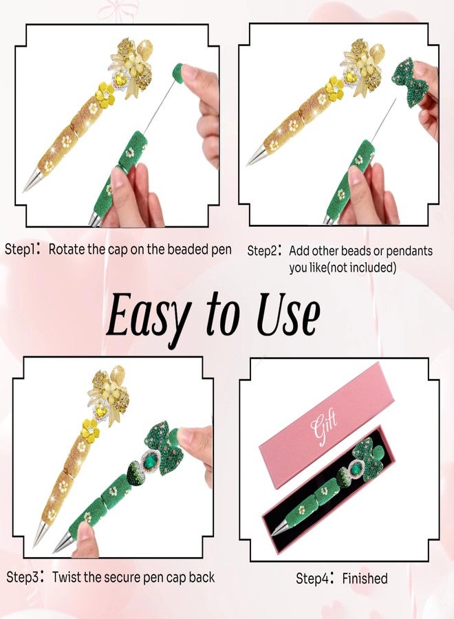 KUNHEHO 12Pcs Beadable Pens Daisy Fancy Pen for Beads Cute Journalling Pens for Women Fun Bling Ballpoint Pens Tween girls Gifts Trendy Stuff - Image 3