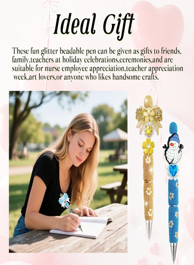 KUNHEHO 12Pcs Beadable Pens Daisy Fancy Pen for Beads Cute Journalling Pens for Women Fun Bling Ballpoint Pens Tween girls Gifts Trendy Stuff - Image 5