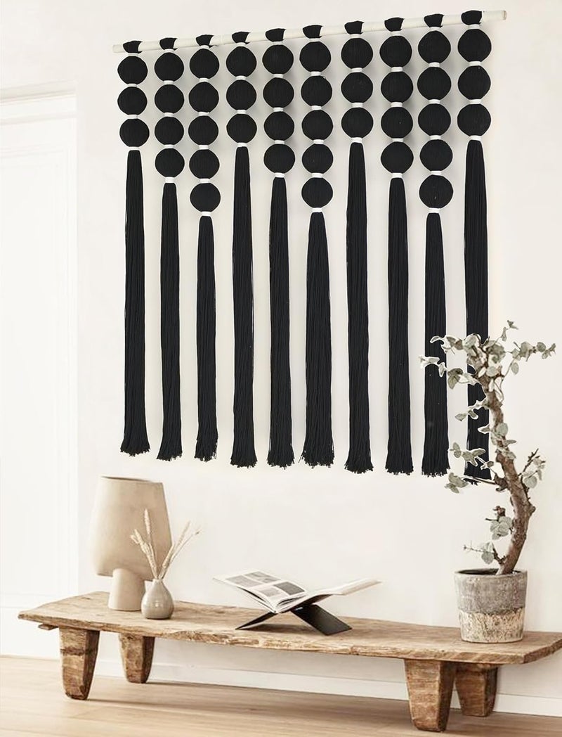 IOWER Large Macrame Wall Hanging Black Macrame Wall Decor Sphericity Cotton Textile Wall Hanging Boho Wall Decor Art Fiber Yarn Art Handmade 39" Wx39 L - Image 4