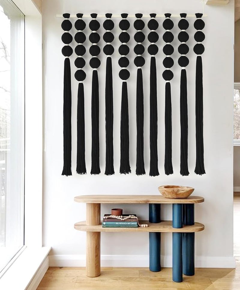 IOWER Large Macrame Wall Hanging Black Macrame Wall Decor Sphericity Cotton Textile Wall Hanging Boho Wall Decor Art Fiber Yarn Art Handmade 39" Wx39 L - Image 3