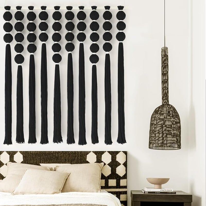 IOWER Large Macrame Wall Hanging Black Macrame Wall Decor Sphericity Cotton Textile Wall Hanging Boho Wall Decor Art Fiber Yarn Art Handmade 39" Wx39 L - Image 1