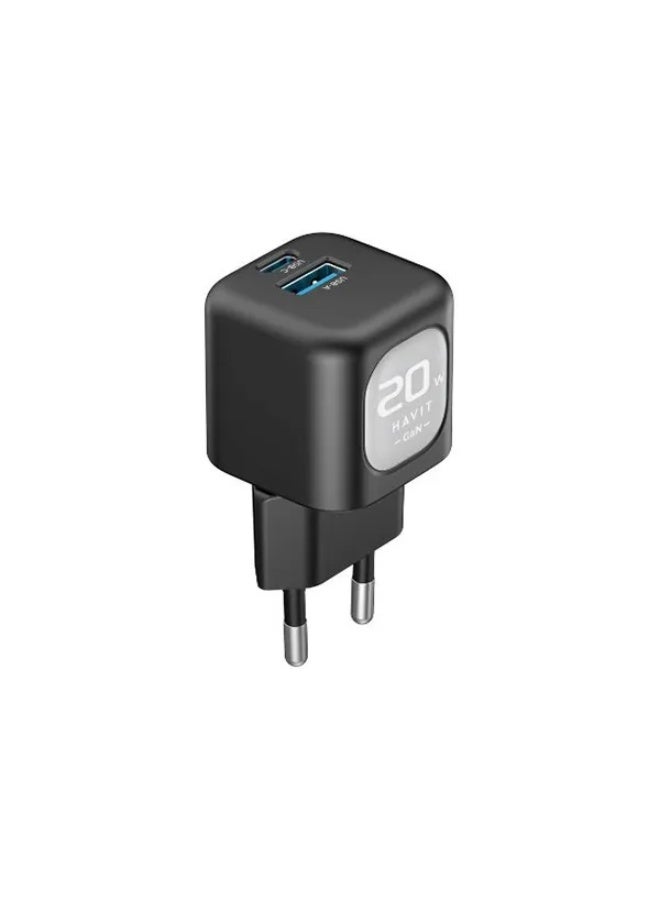 هافيت Havit UC220 سلسلة الهواتف المحمولة GaN – شاحن سفر 20 وات – أسود - Image 4