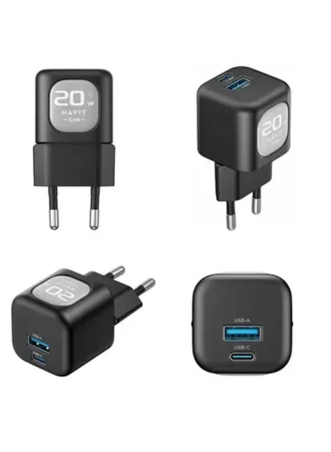 هافيت Havit UC220 سلسلة الهواتف المحمولة GaN – شاحن سفر 20 وات – أسود - Image 3