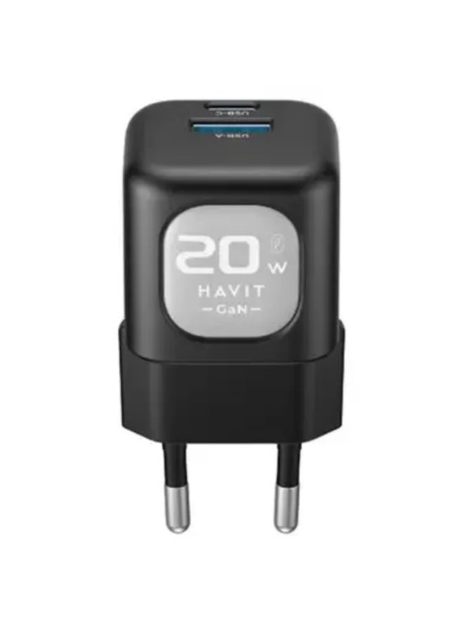 هافيت Havit UC220 سلسلة الهواتف المحمولة GaN – شاحن سفر 20 وات – أسود - Image 2