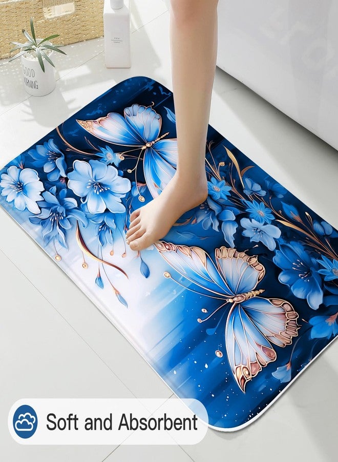 Litabel 4 Pcs Navy Blue Floral Butterfly Shower Curtain Set with Non-Slip Rugs, Modern Toilet Lid Cover and Bath Mat, Elegant Bathroom Decor Set with Shower Curtain and Rugs(Hooks Not Included) - Image 5