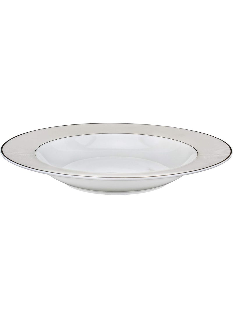 Shallow Porcelain Soup Plate 23cm – White with Platinum Rim, Elegant Dinnerware for Soup & Pasta - Image 2
