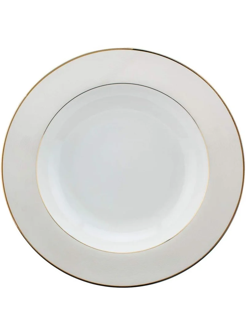 شالو طبق حساء مسطح من البورسلين (23 سم) – أبيض بحافة بلاتينية، أواني مائدة أنيقة للحساء والمعكرونة